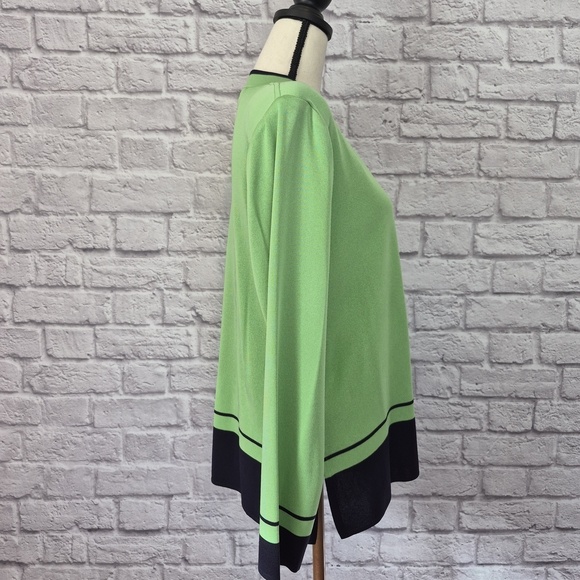 Exclusively Misook Cardigan Green Black Trim Open Front Long Sleeve Womens Sz M - Picture 5 of 8